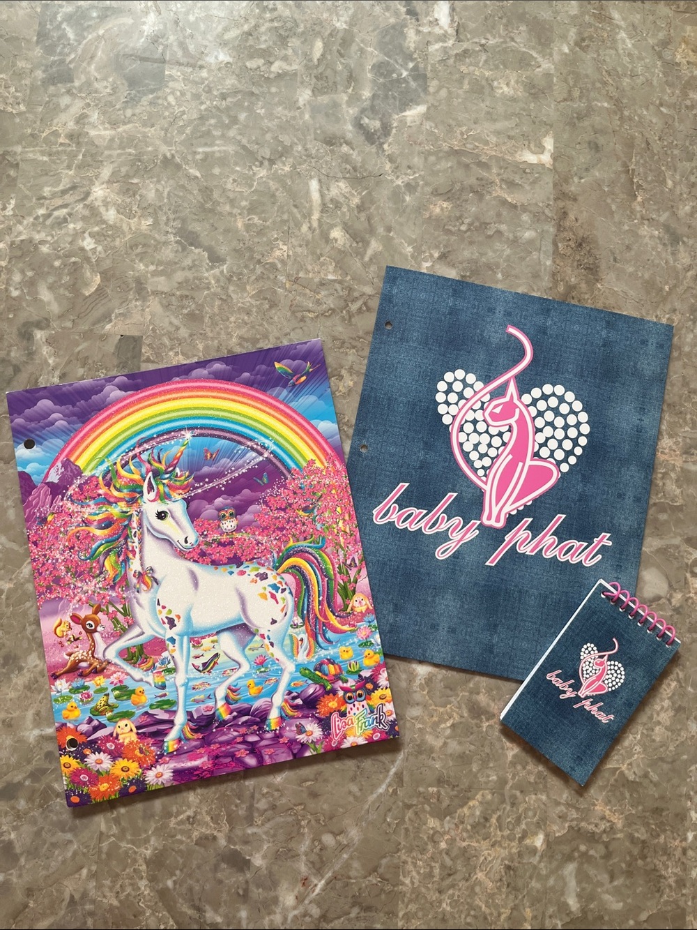 Baby Phat Denim Look Folder And Notebook with Lisa Frank Unicorn Folder